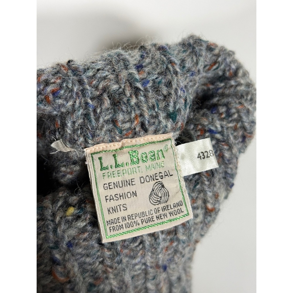 LL Bean Genuine Donegal Wool Turtleneck Sweater Grey Multi Ireland Vintage 38 - Picture 7 of 10